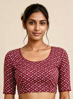 Maroon Red Kalamkari Print Lycra Blouse