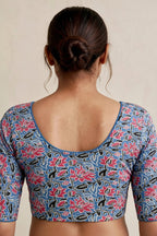 Sky Blue Kalamkari Print Lycra Blouse