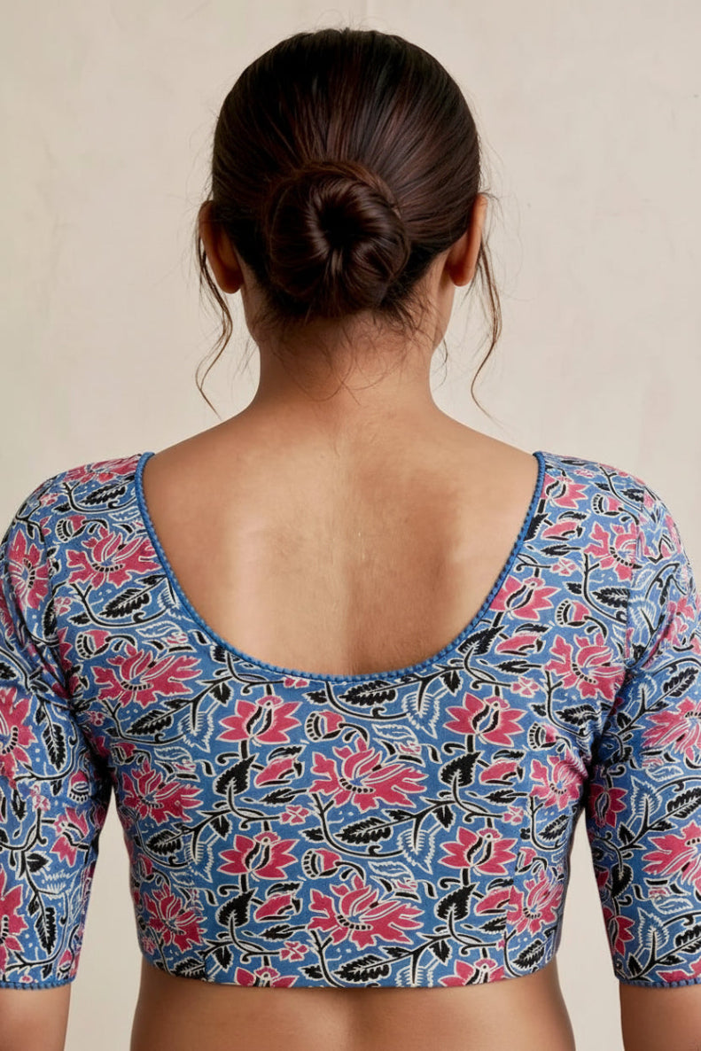 Sky Blue Kalamkari Print Lycra Blouse