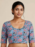 Sky Blue Kalamkari Print Lycra Blouse