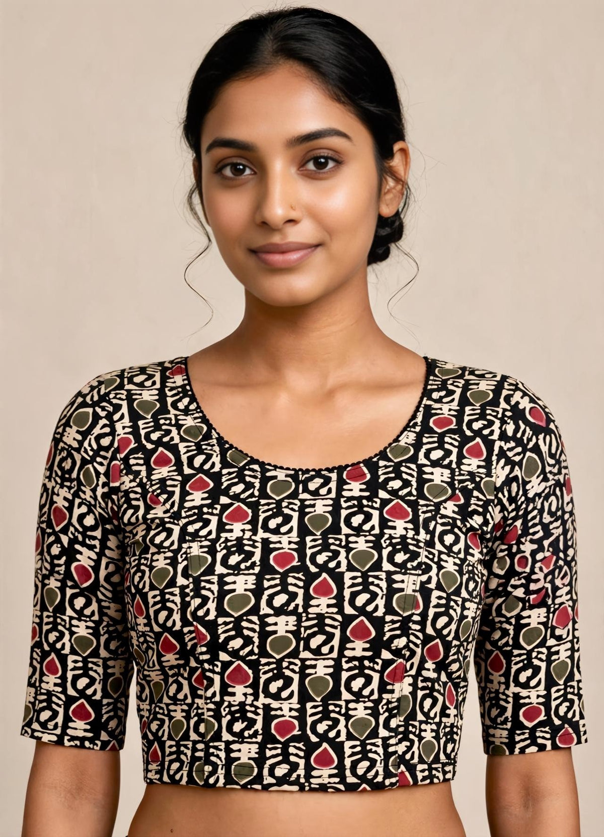 Black Kalamkari Print Lycra Blouse