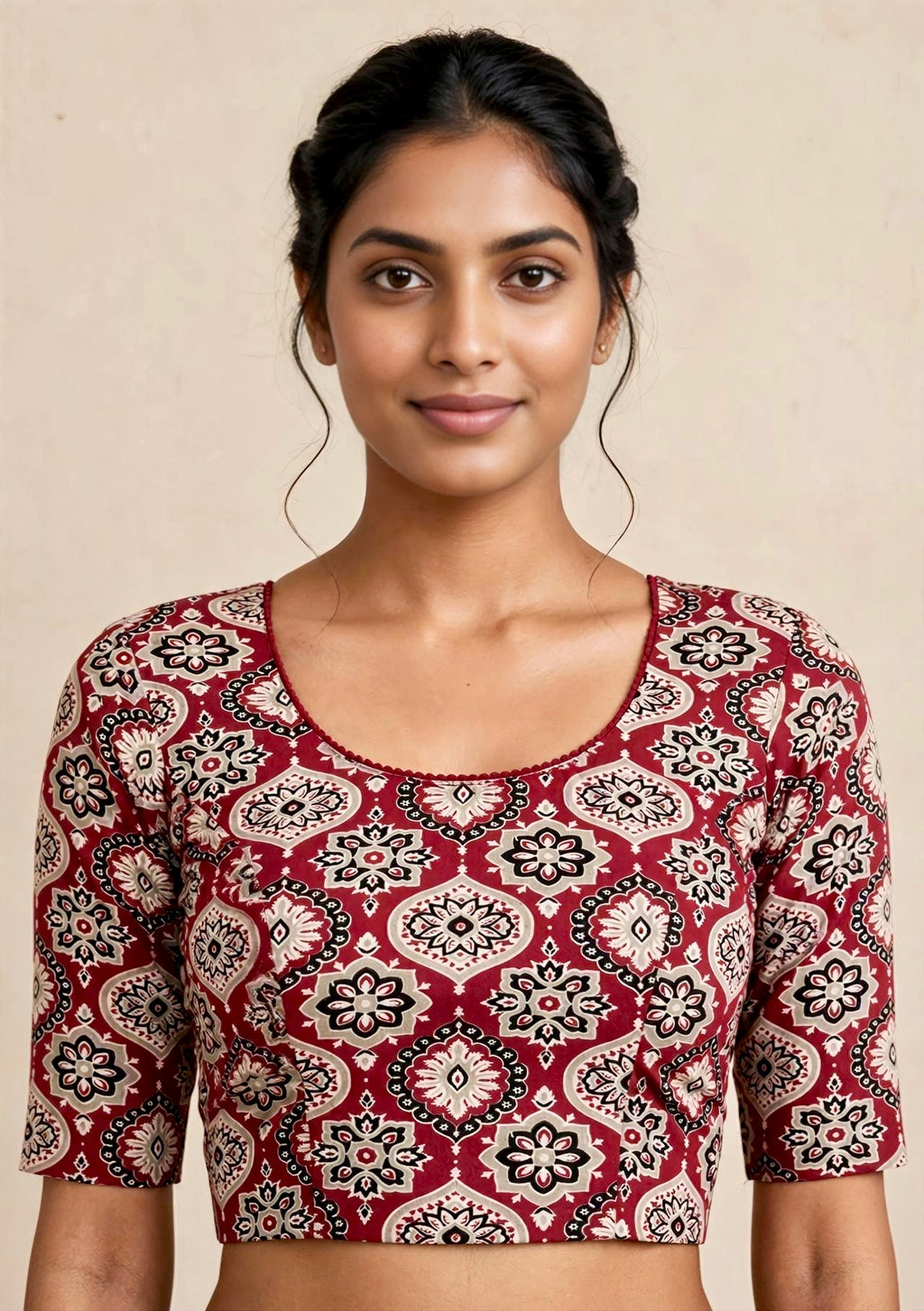 Maroon Kalamkari Print Lycra Blouse