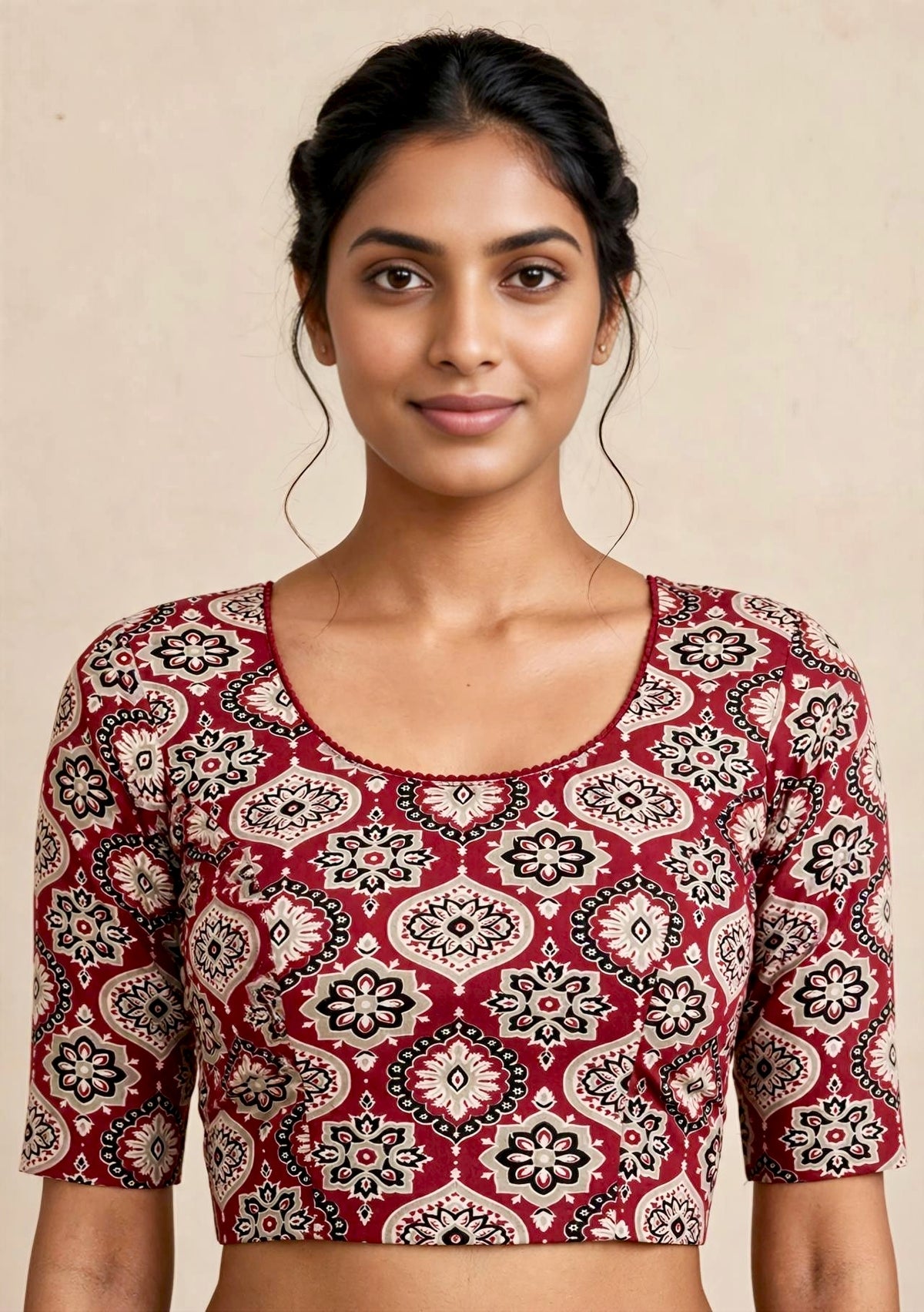 Maroon Kalamkari Print Lycra Blouse