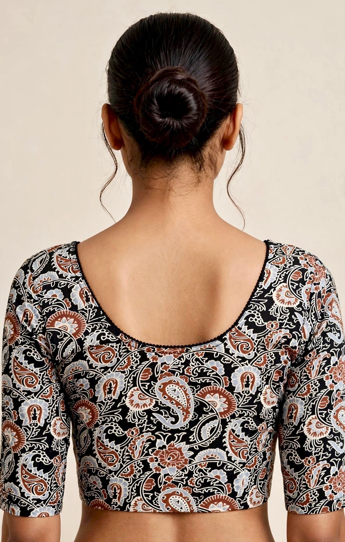 Black Kalamkari Print Lycra Blouse