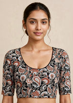 Black Kalamkari Print Lycra Blouse