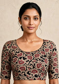 Black Brown Kalamkari Print Lycra Blouse