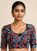 Black Multicolor Kalamkari Print Lycra Blouse