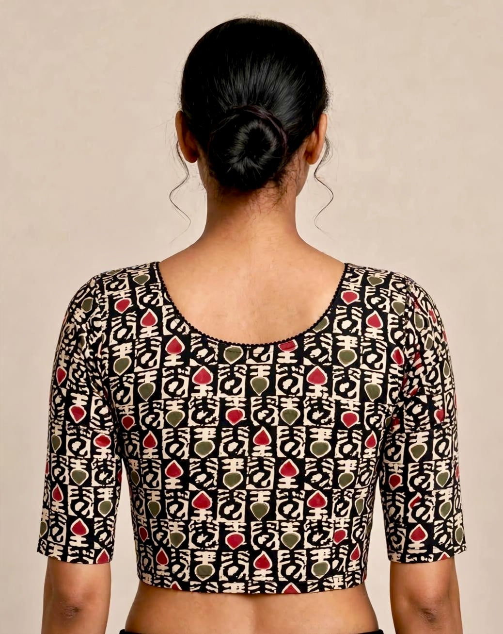 Black Kalamkari Print Lycra Blouse