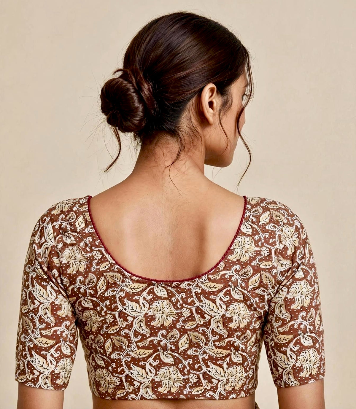 Rust Brown Kalamkari Print Lycra Blouse