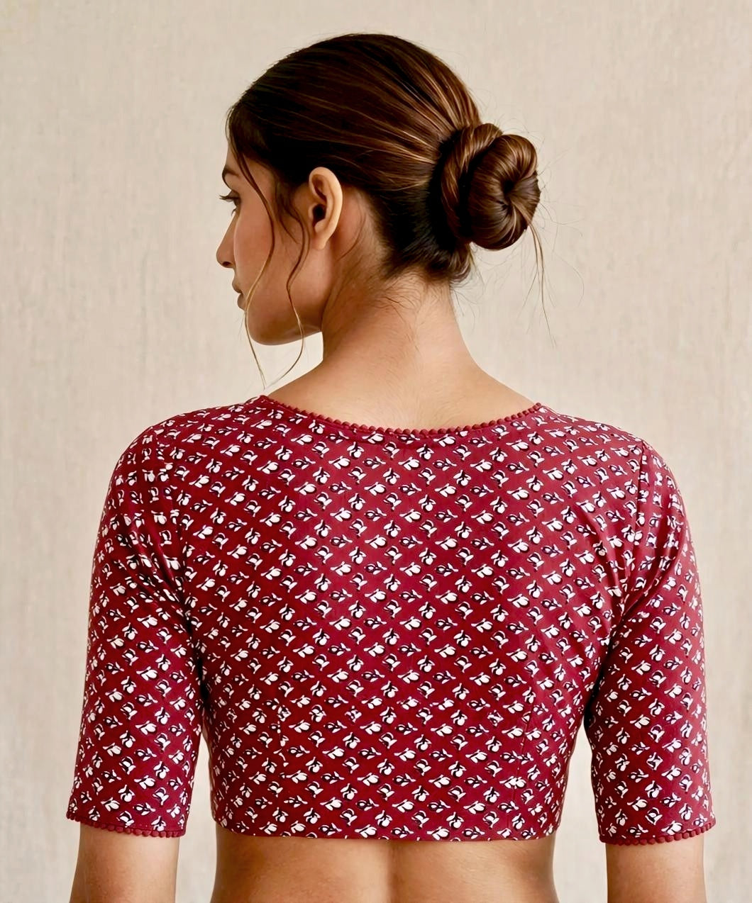 Maroon Red Kalamkari Print Lycra Blouse