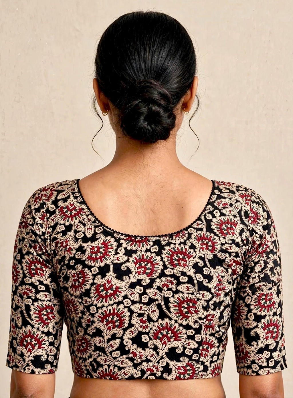 Black Brown Kalamkari Print Lycra Blouse