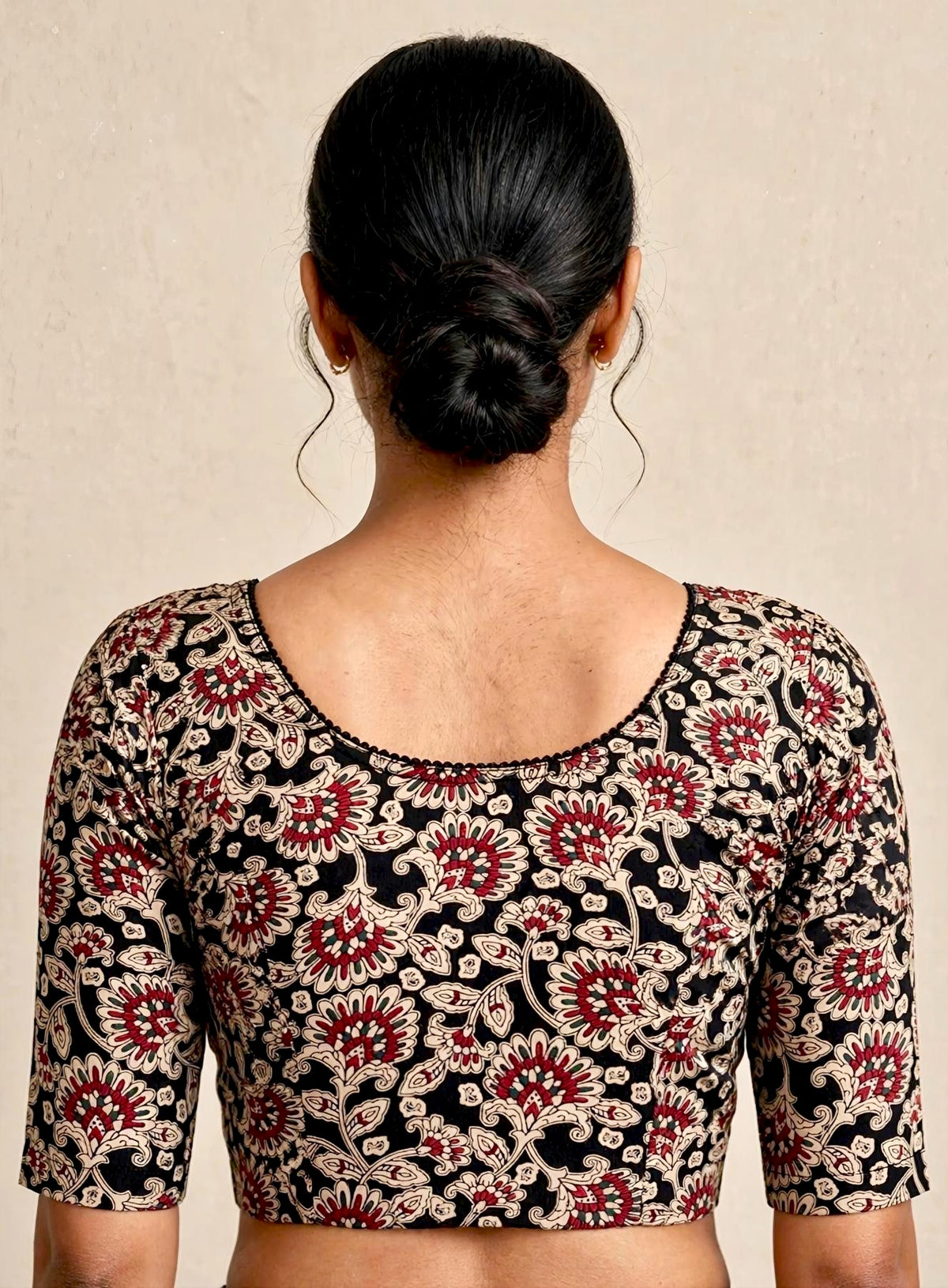 Black Brown Kalamkari Print Lycra Blouse