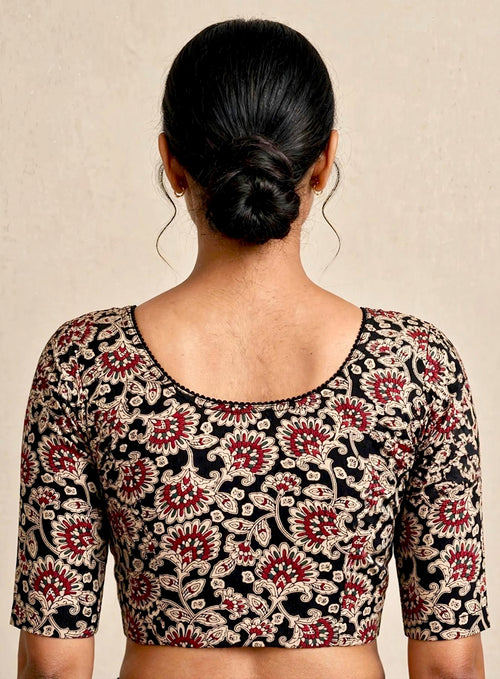 Black Brown Kalamkari Print Lycra Blouse