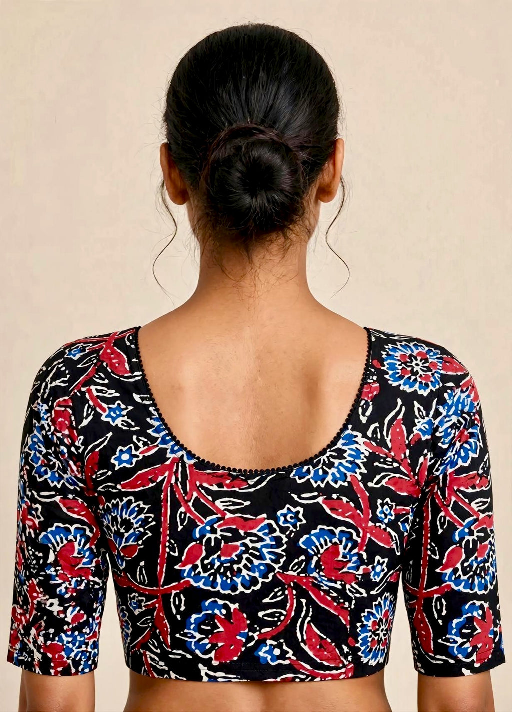 Black Multicolor Kalamkari Print Lycra Blouse