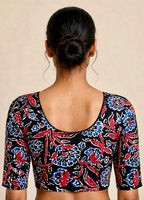 Black Multicolor Kalamkari Print Lycra Blouse