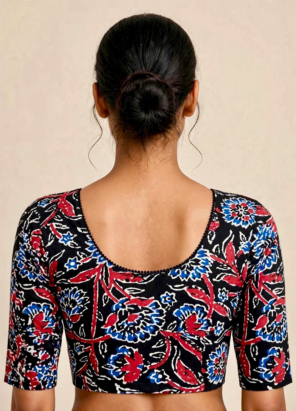 Black Multicolor Kalamkari Print Lycra Blouse