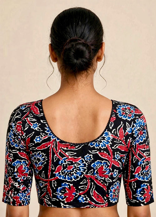 Black Multicolor Kalamkari Print Lycra Blouse