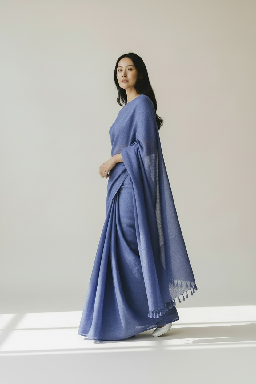 Blue colour slub Cotton Saree