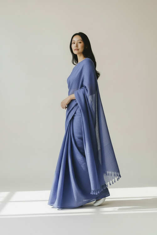 Blue colour slub Cotton Saree