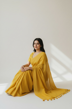 Sunflower Yellow Colour Slub Cotton Saree