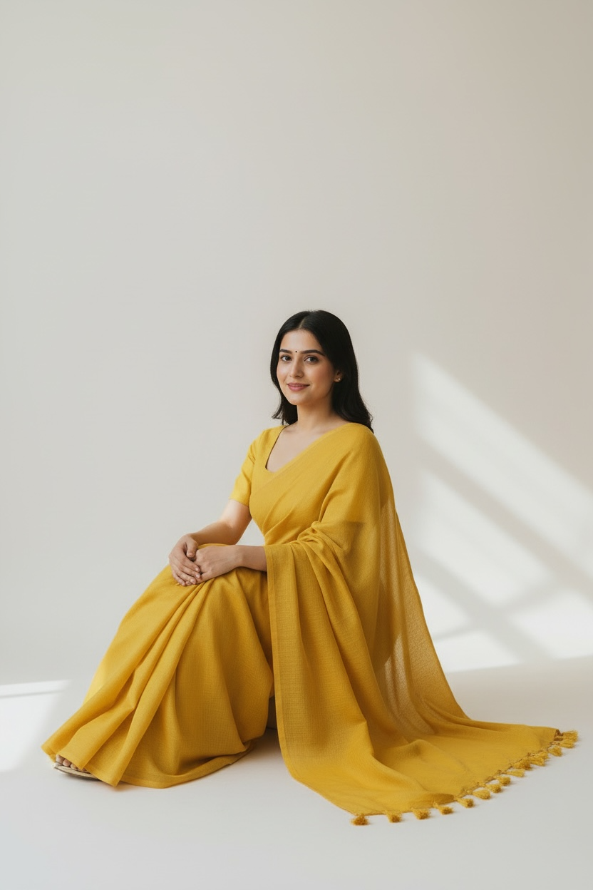 Sunflower Yellow Colour Slub Cotton Saree