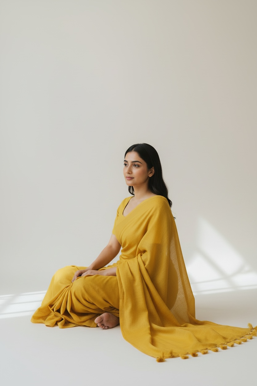 Sunflower Yellow Colour Slub Cotton Saree