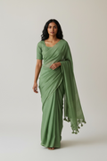 PISTA GREEN SAREE - Semi Linen