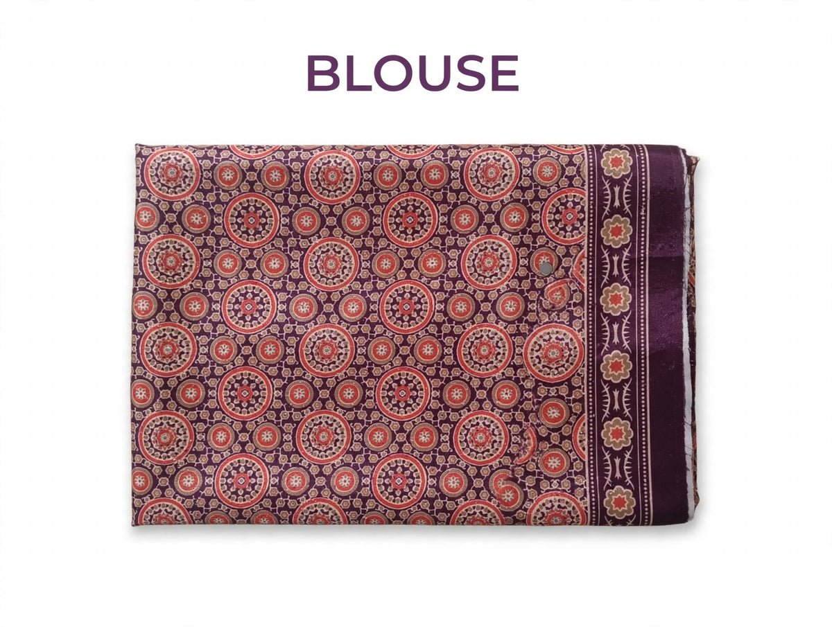 Wine Purple Ajrakh Block Print Saree