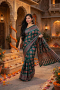 Bottel Green Ajrakh Block Print Saree