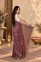 Metallic Lavender Purple Pure Kora Silk Shimmer Saree