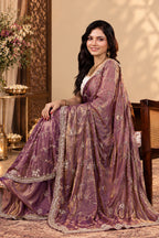 Metallic Lavender Purple Pure Kora Silk Shimmer Saree
