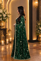 Metallic Dark Green Pure Kora Silk Shimmer Saree
