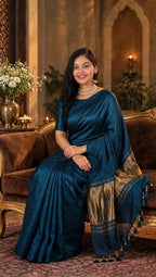 Premium Emerald Deep Peacoke blue Gaji Silk Saree