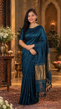 Premium Emerald Deep Peacoke blue Gaji Silk Saree