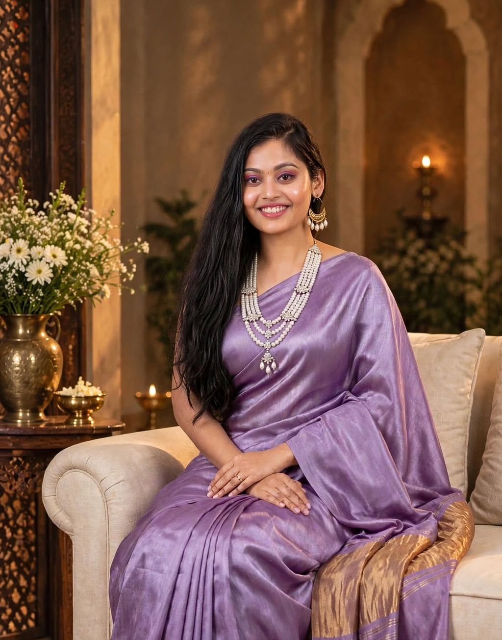 Premium Emerald Lavender Gajji Silk Saree