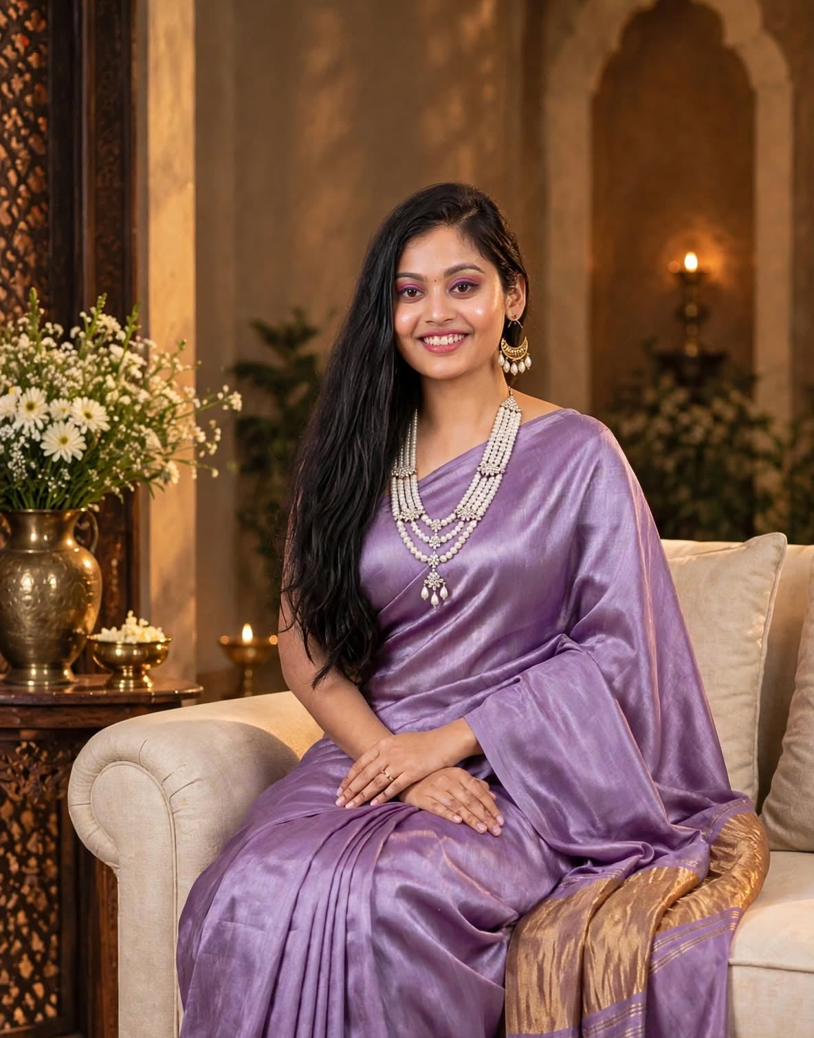 Premium Emerald Lavender Gajji Silk Saree
