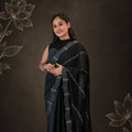 Black Soft Chiffon Saree with Silver Stone Handwork - Timeless in Black
