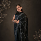 Black Soft Chiffon Saree with Silver Stone Handwork - Timeless in Black