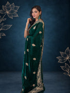 Royal Metallic Emerald Green Kora Silk Shimmer Saree