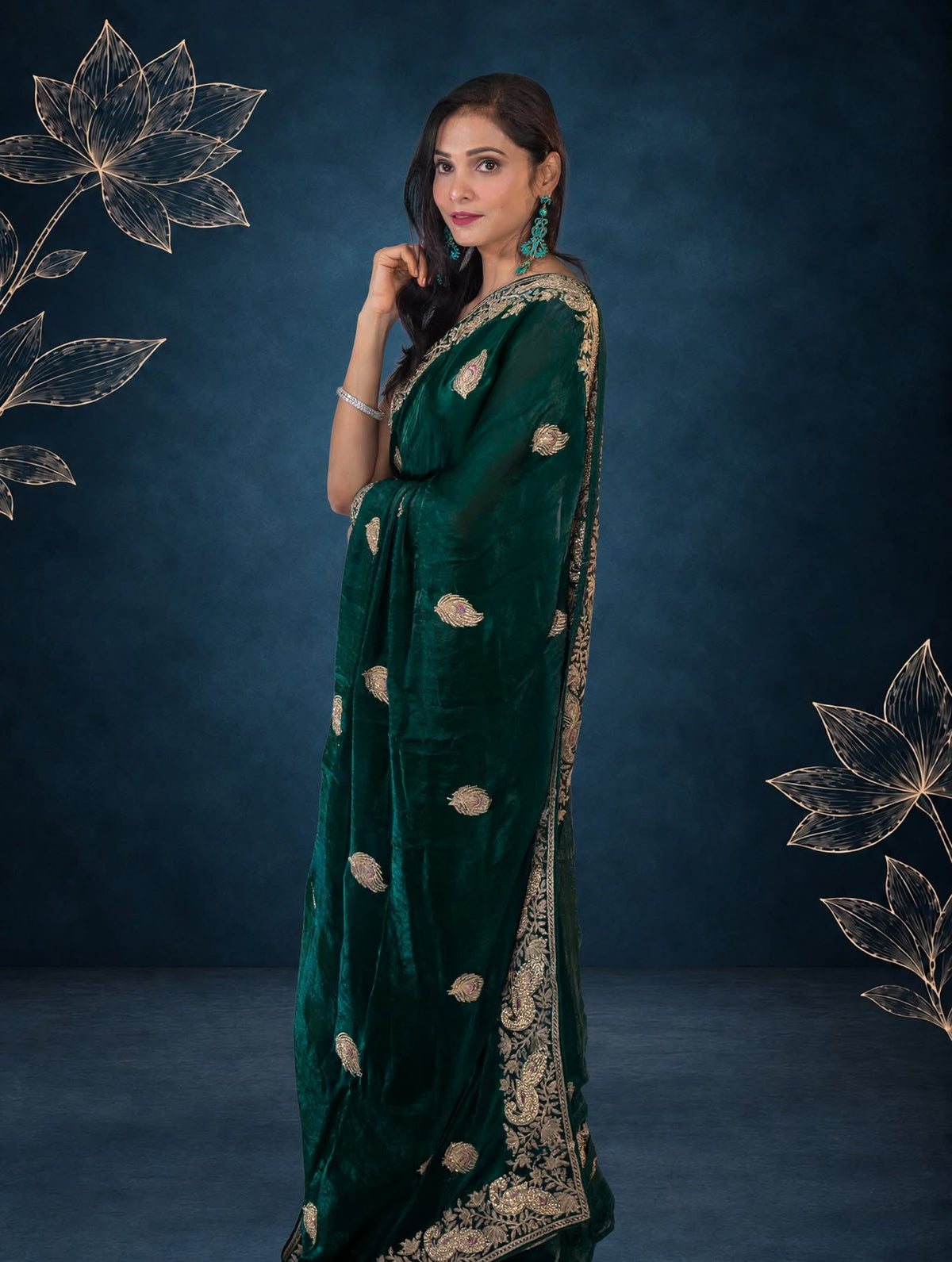 Royal Metallic Emerald Green Kora Silk Shimmer Saree