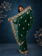 Royal Metallic Emerald Green Kora Silk Shimmer Saree