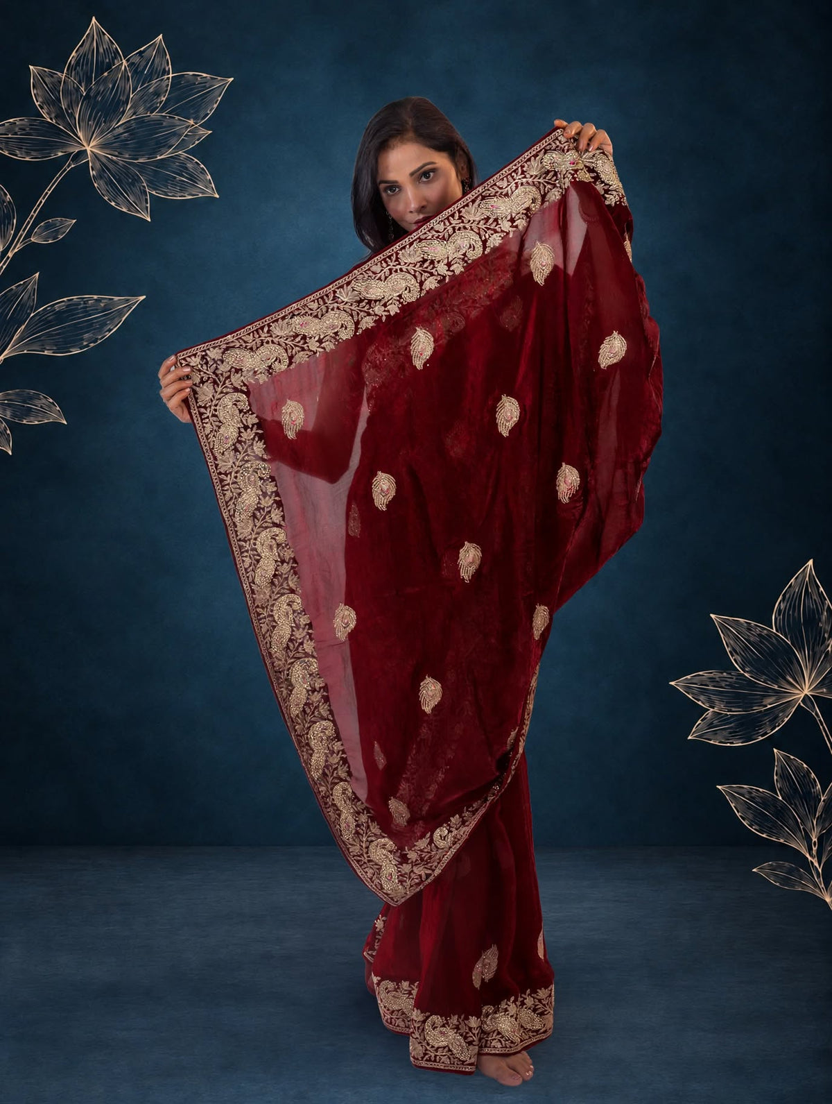 Royal Metallic Red Kora Silk Shimmer Saree