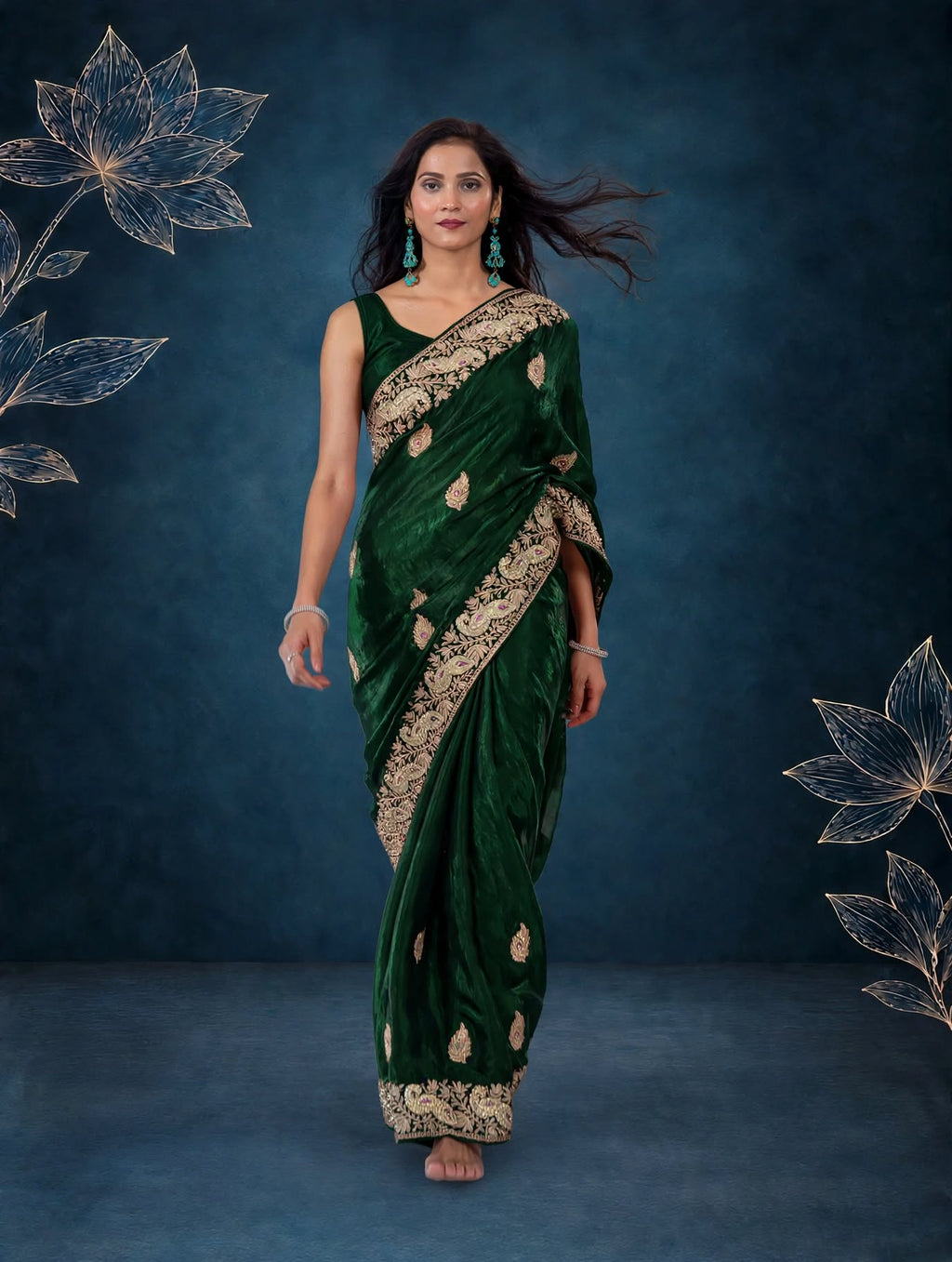 Royal Metallic Emerald Green Kora Silk Shimmer Saree