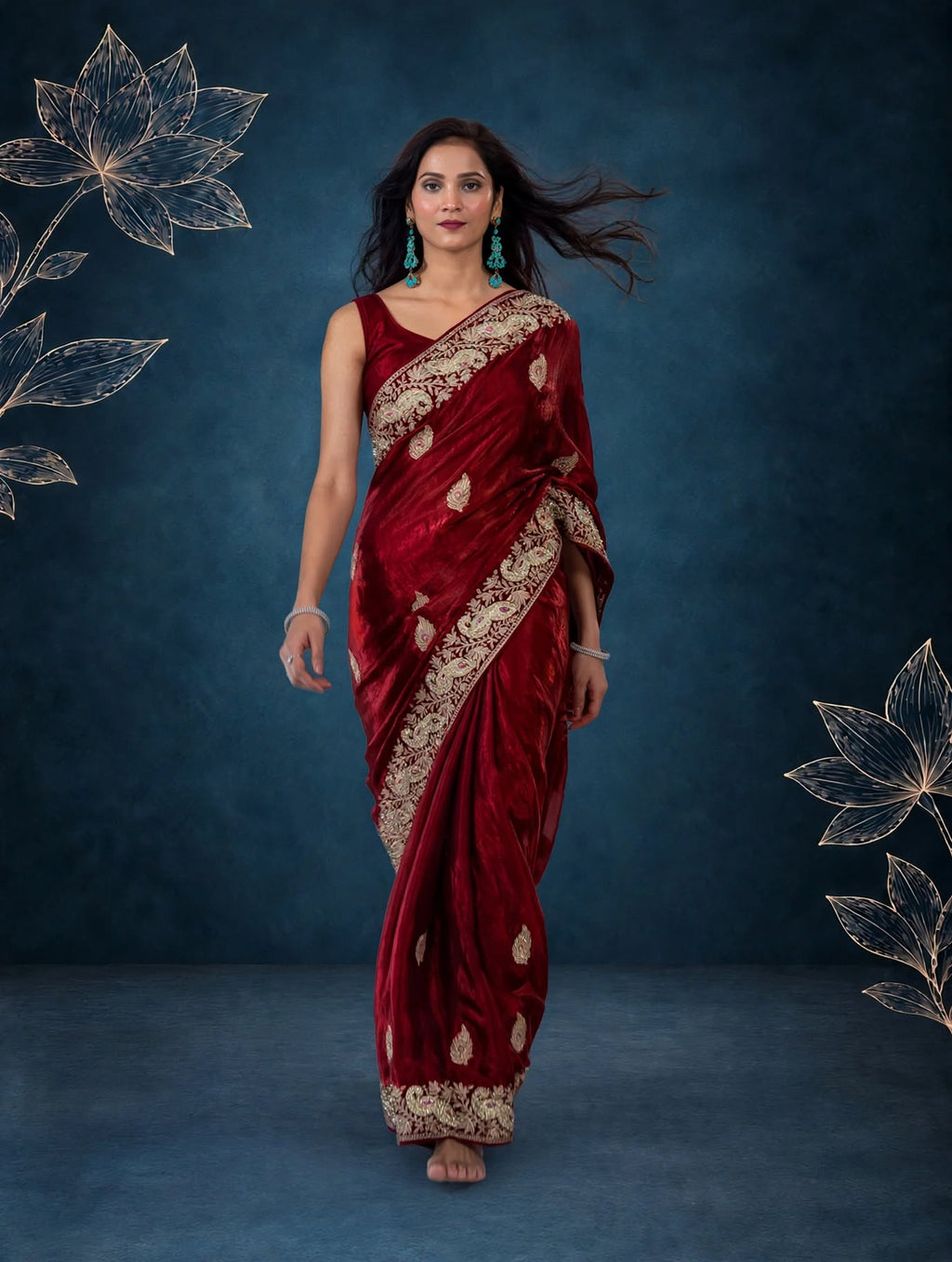 Royal Metallic Red Kora Silk Shimmer Saree