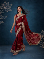 Royal Metallic Red Kora Silk Shimmer Saree