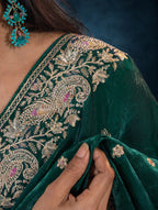 Royal Metallic Emerald Green Kora Silk Shimmer Saree