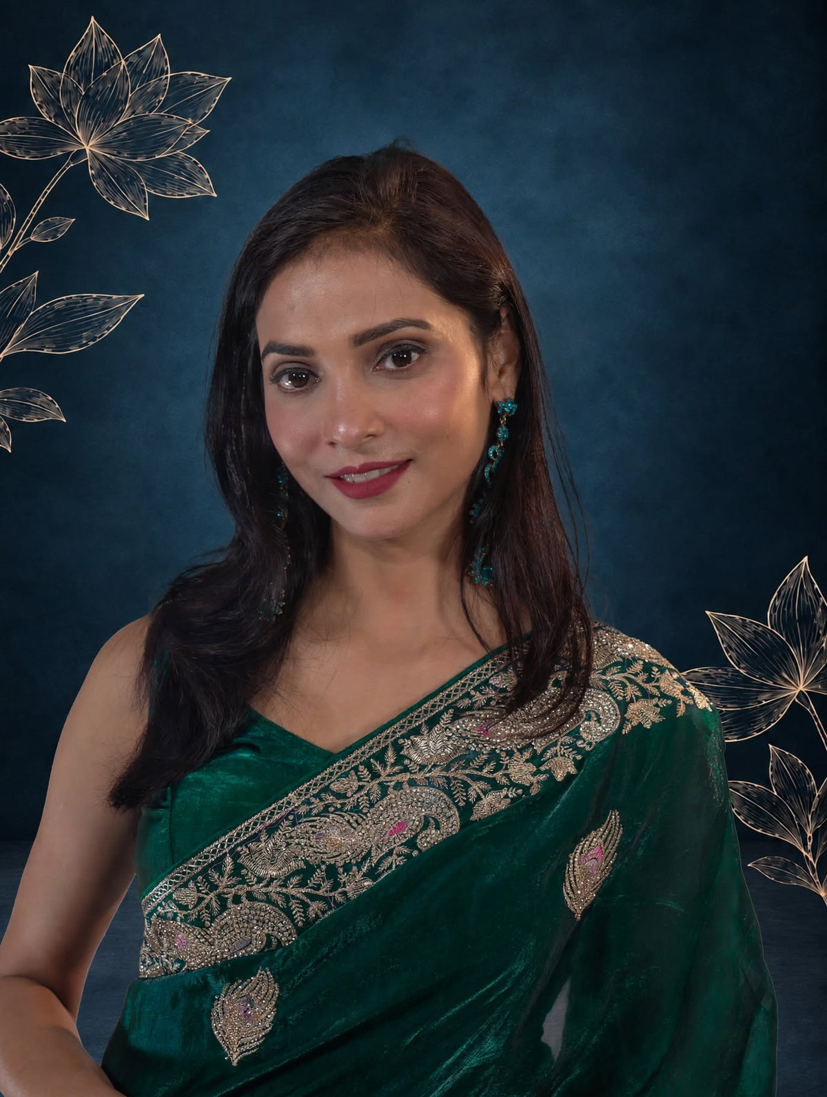 Royal Metallic Emerald Green Kora Silk Shimmer Saree