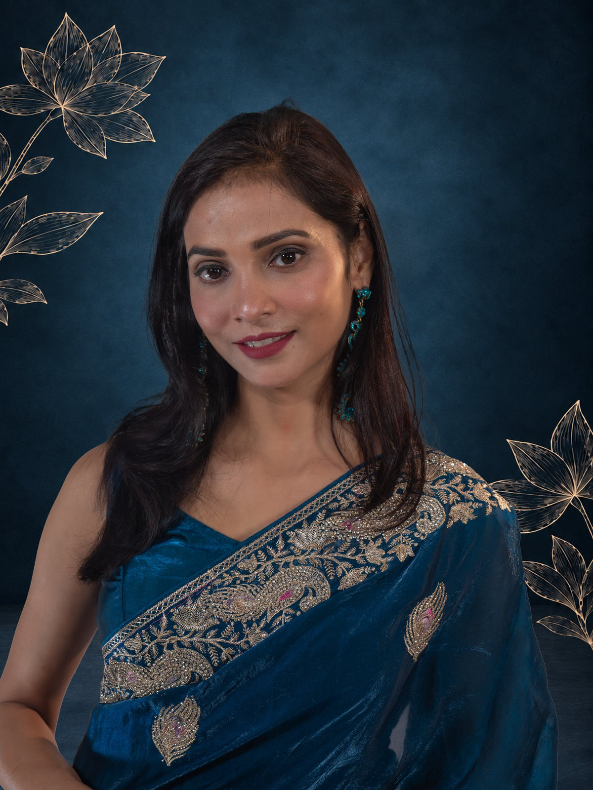 Royal Metallic Blue Kora Silk Shimmer Saree