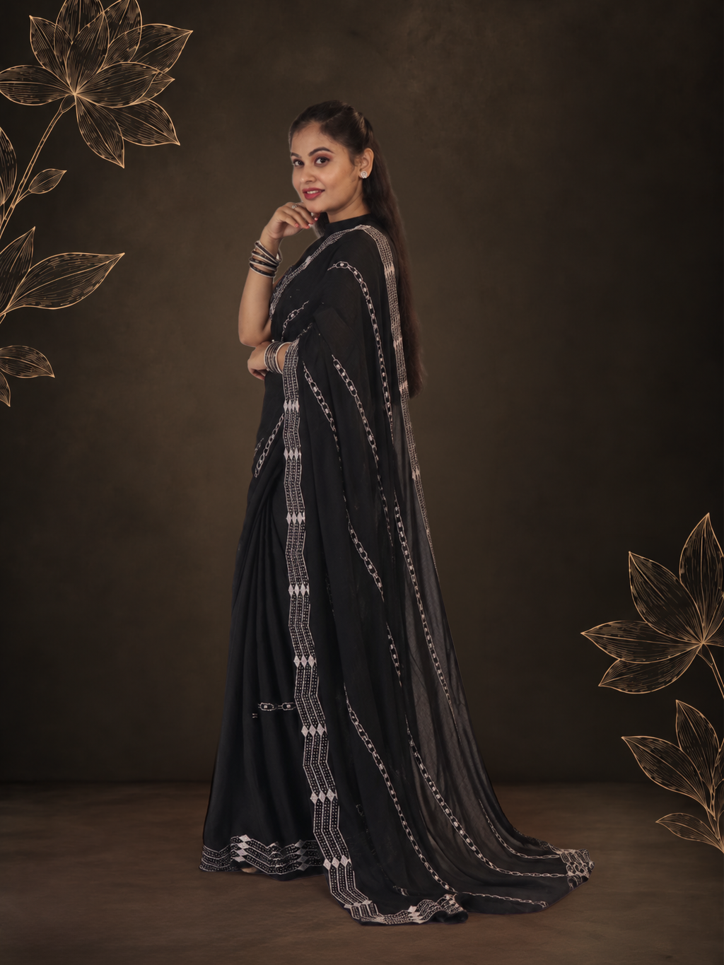 Black Soft Chiffon Saree with Silver Stone Handwork - Timeless in Black