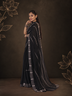 Black Soft Chiffon Saree with Silver Stone Handwork - Timeless in Black